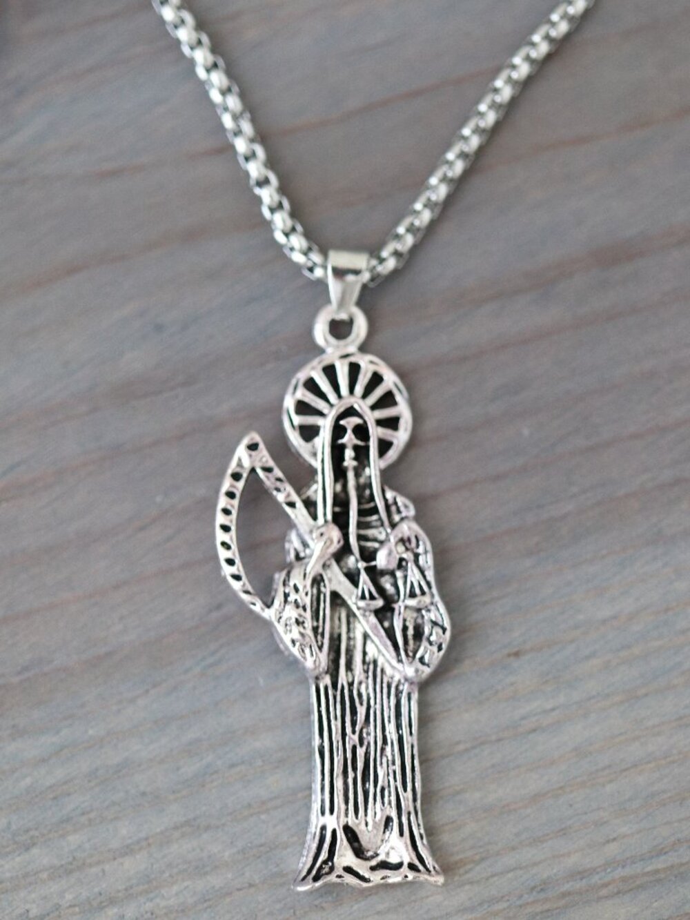 Grim Reaper Vintage Style Pendant Necklace Silver Plated